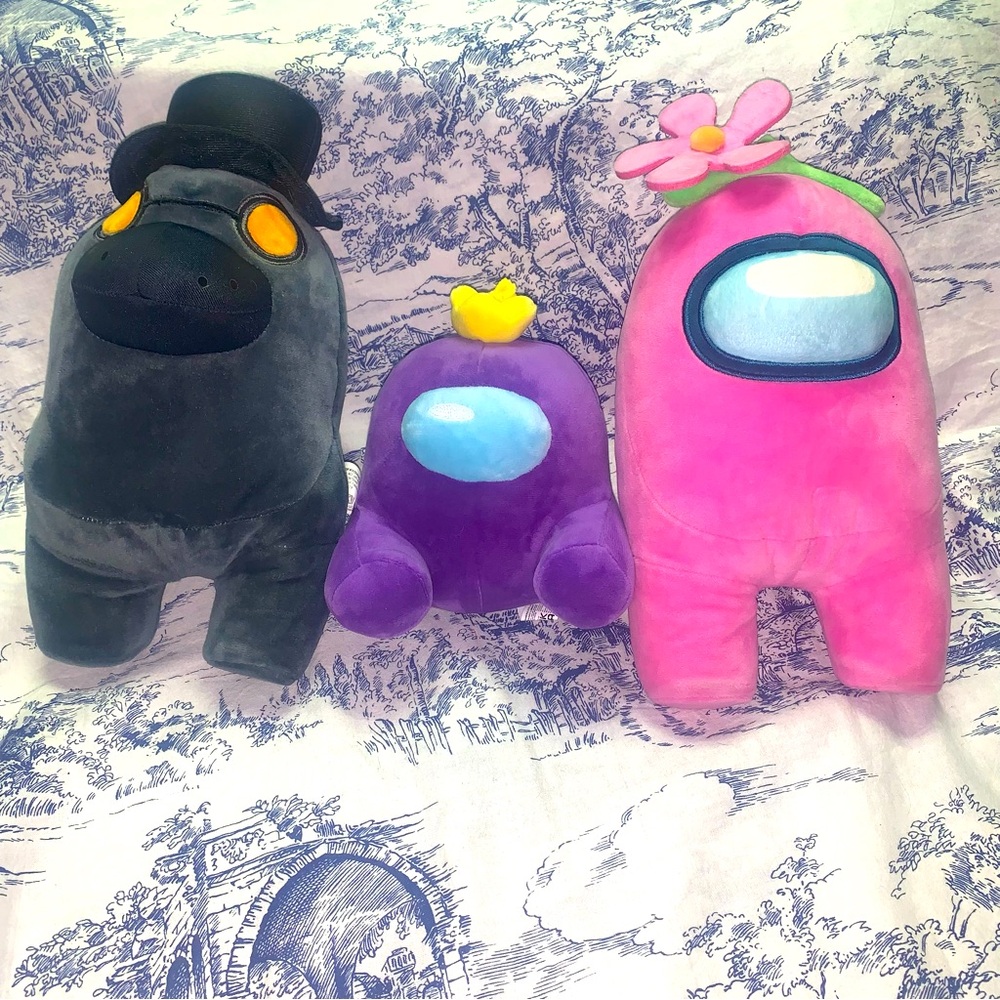 Toikido Among Us Black Plague Doctor Crow, Purple Crown, Pink Flower Plush Lot